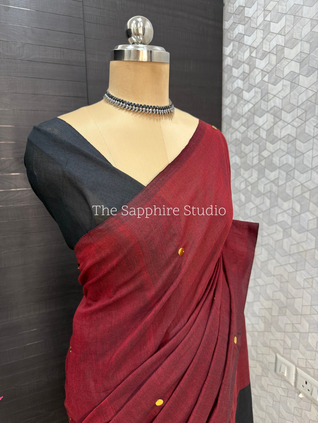 Brick Red & Black Khadi Cotton Saree