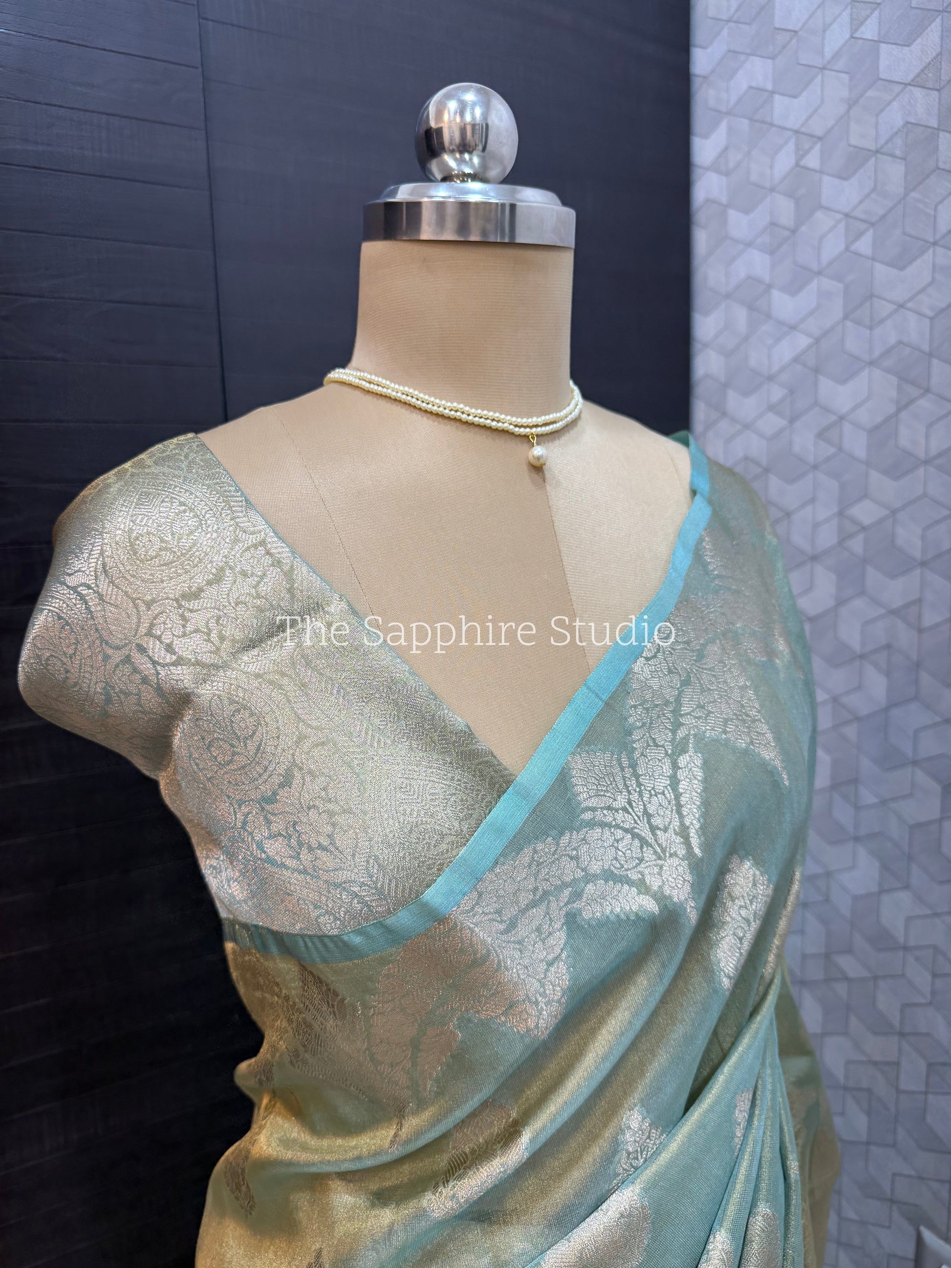 Banarasi Tissue Saree - Sea Green