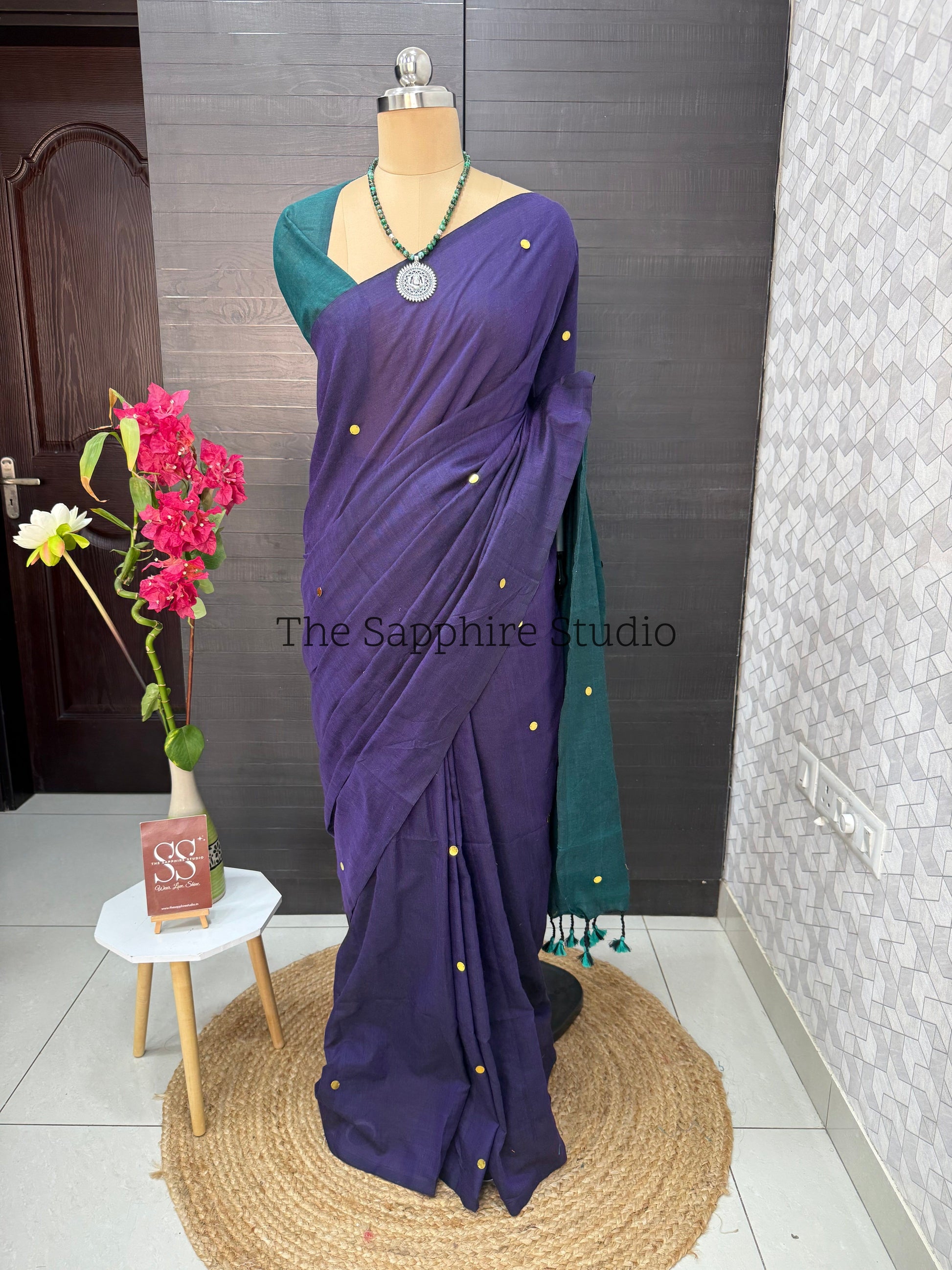 Royal Purple & Teal Khadi Cotton Saree