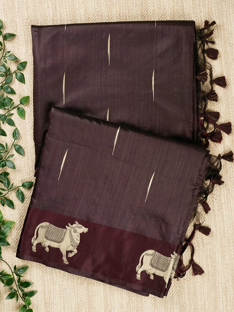 Tussar Pichwai Saree with Cow Motifs and Satin Border