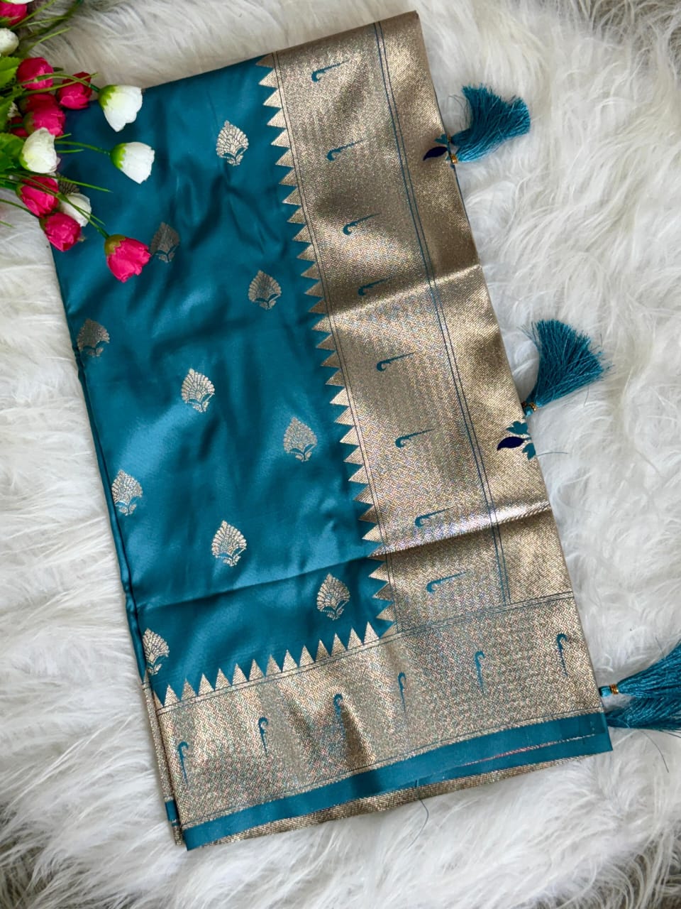 Teal Blue Paithani Saree with Muniya Border & Meena Pallu 🌸