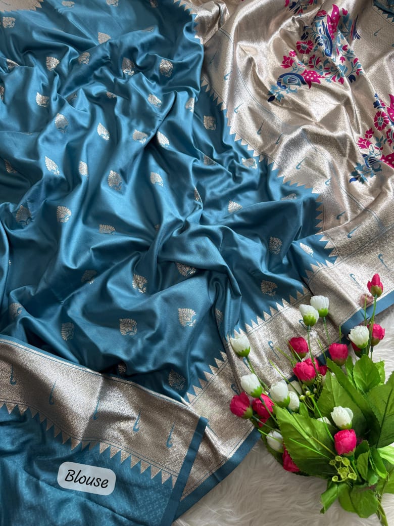 Teal Blue Paithani Saree with Muniya Border & Meena Pallu 🌸