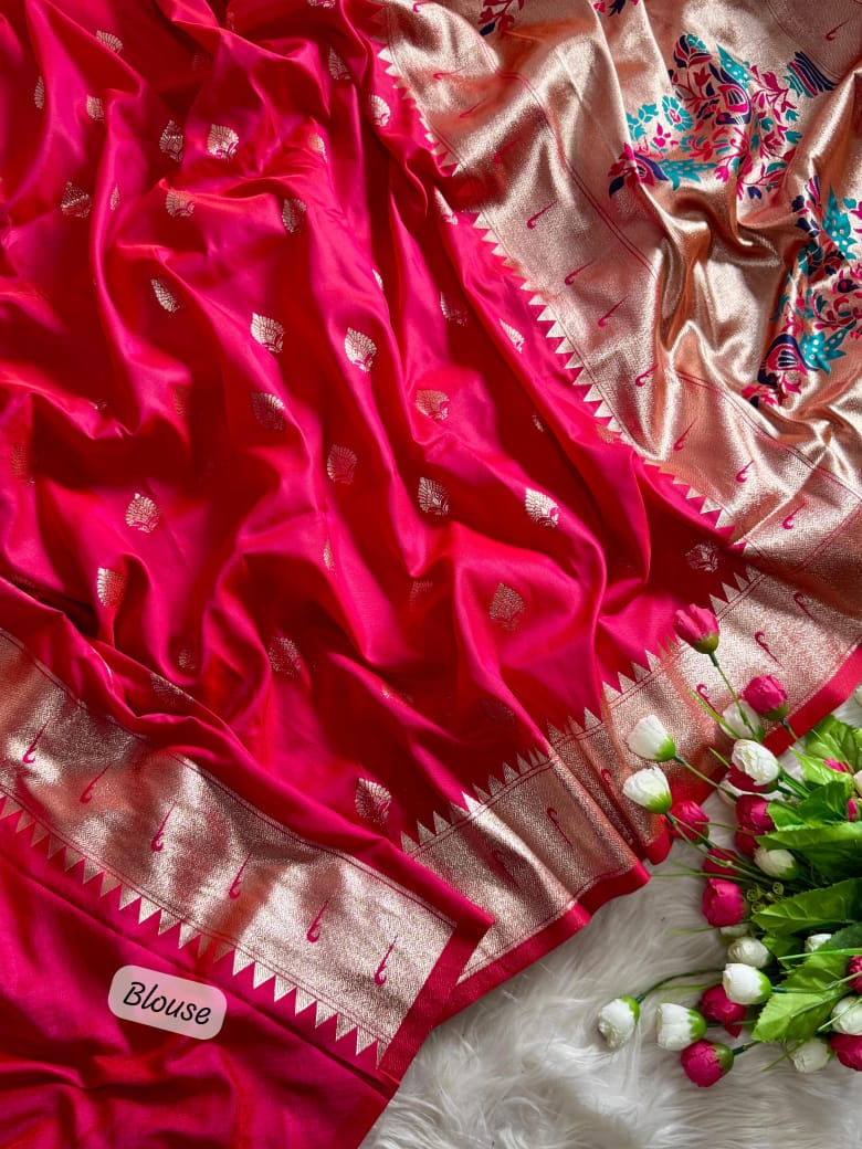 Crimson Paithani Saree with Muniya Border & Meena Pallu ✨