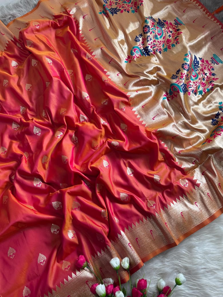 Rose Pink Paithani Saree with Muniya Border & Meena Pallu