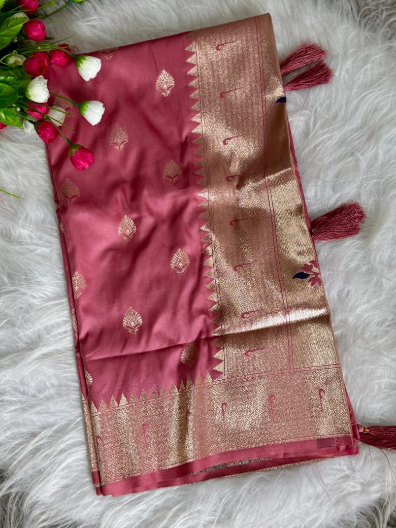 Rose Pink Paithani Saree with Muniya Border & Meena Pallu