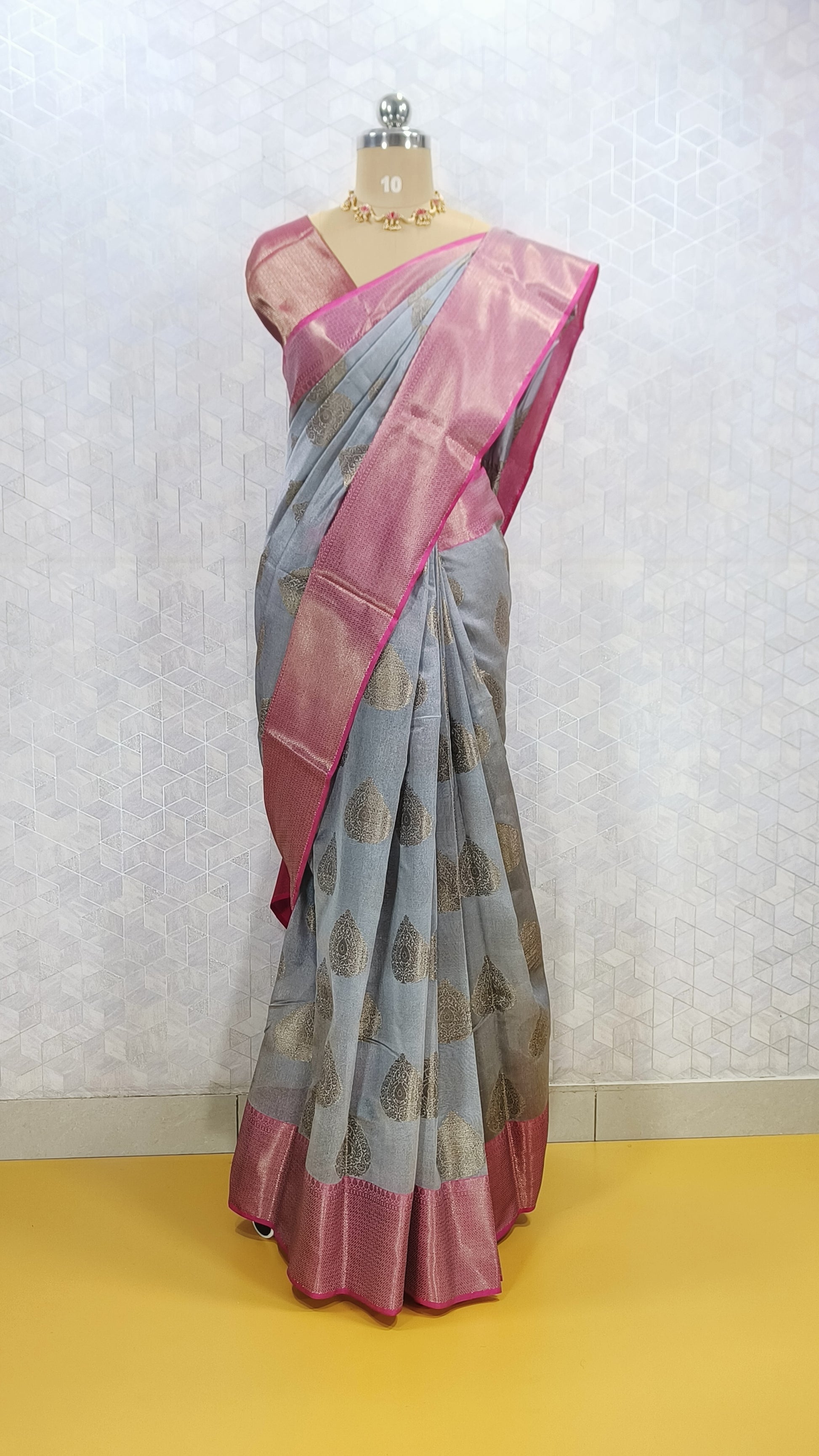 Cotton Silk Saree - Olive Green Cotton Silk Saree with Buta Work & Contrast Border