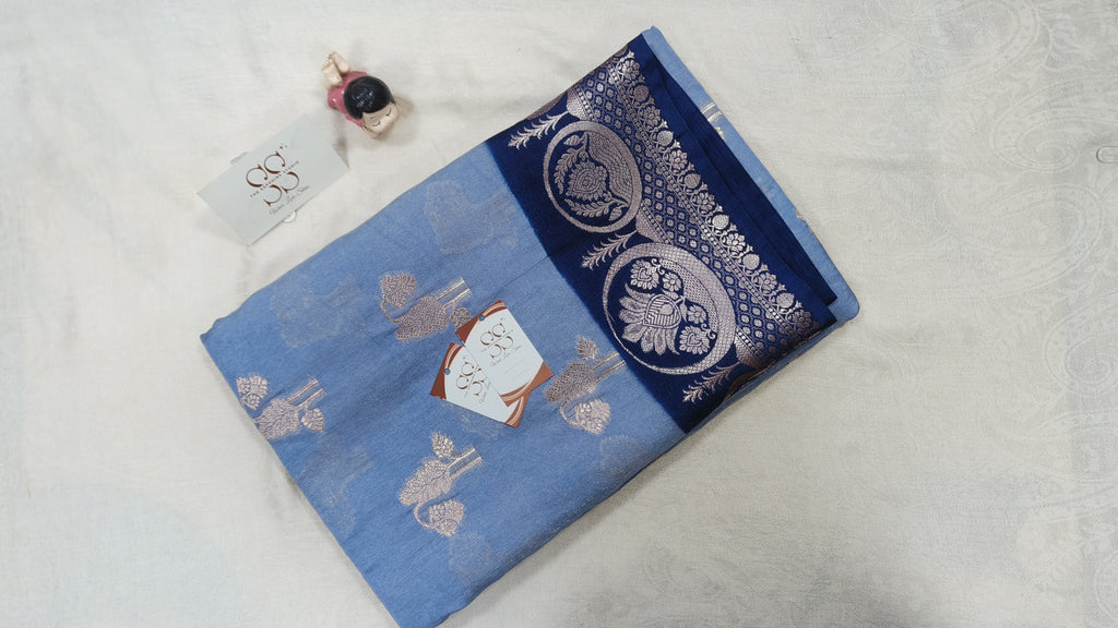 Styled Look: Sky Blue Banarasi Saree + Geometric Gold-Toned Jewelry Set