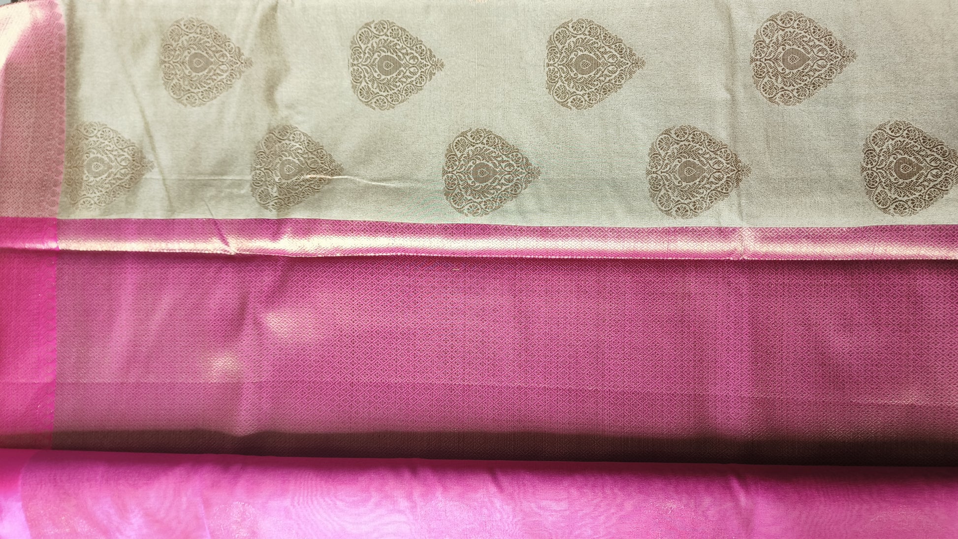 Cotton Silk Saree - Olive Green Cotton Silk Saree with Buta Work & Contrast Border