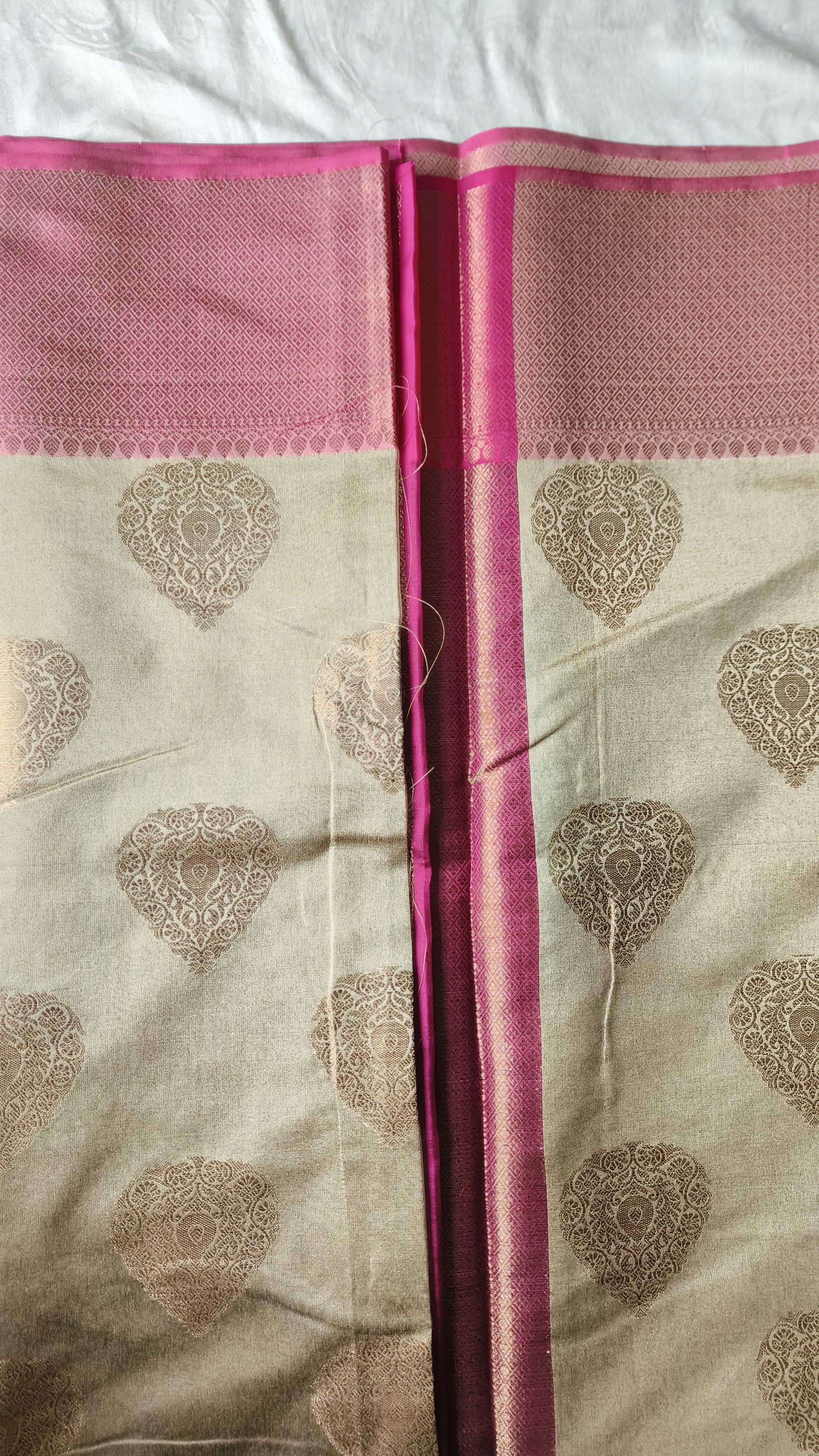 Cotton Silk Saree - Olive Green Cotton Silk Saree with Buta Work & Contrast Border