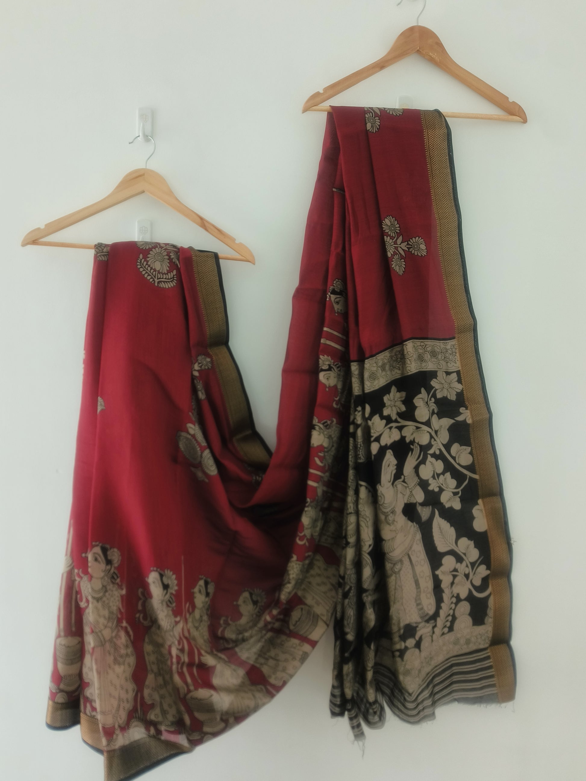Brick-Red Kalamkari Mashru silk saree