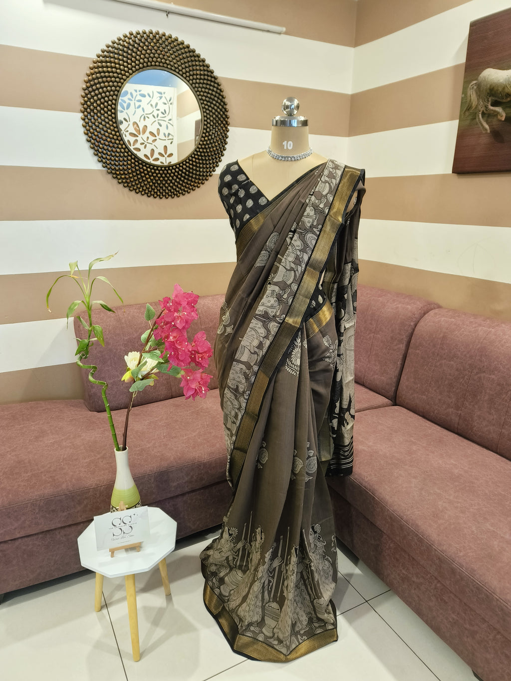 Grey Kalamkari Mashru silk saree