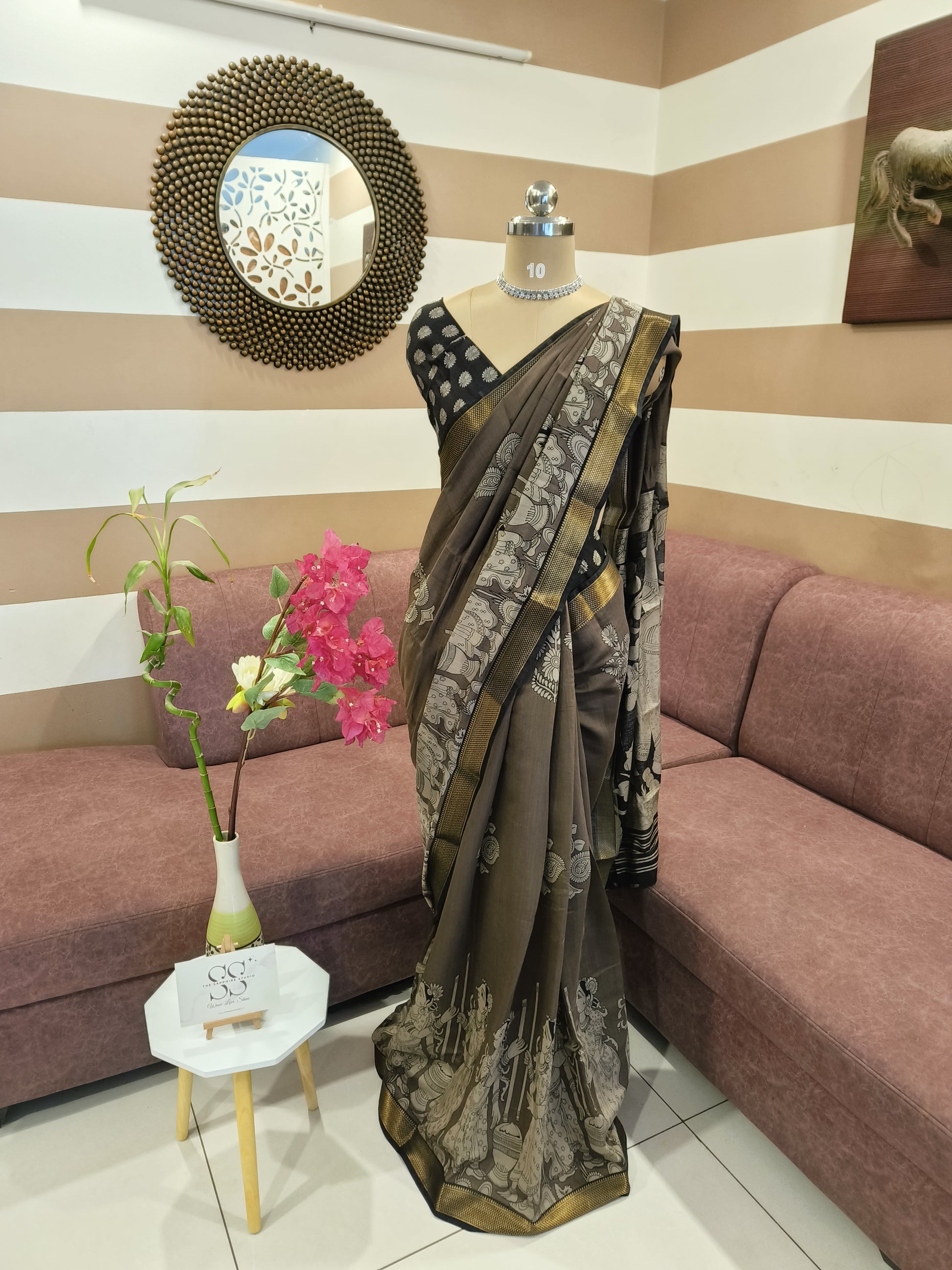 Grey Kalamkari Mashru silk saree