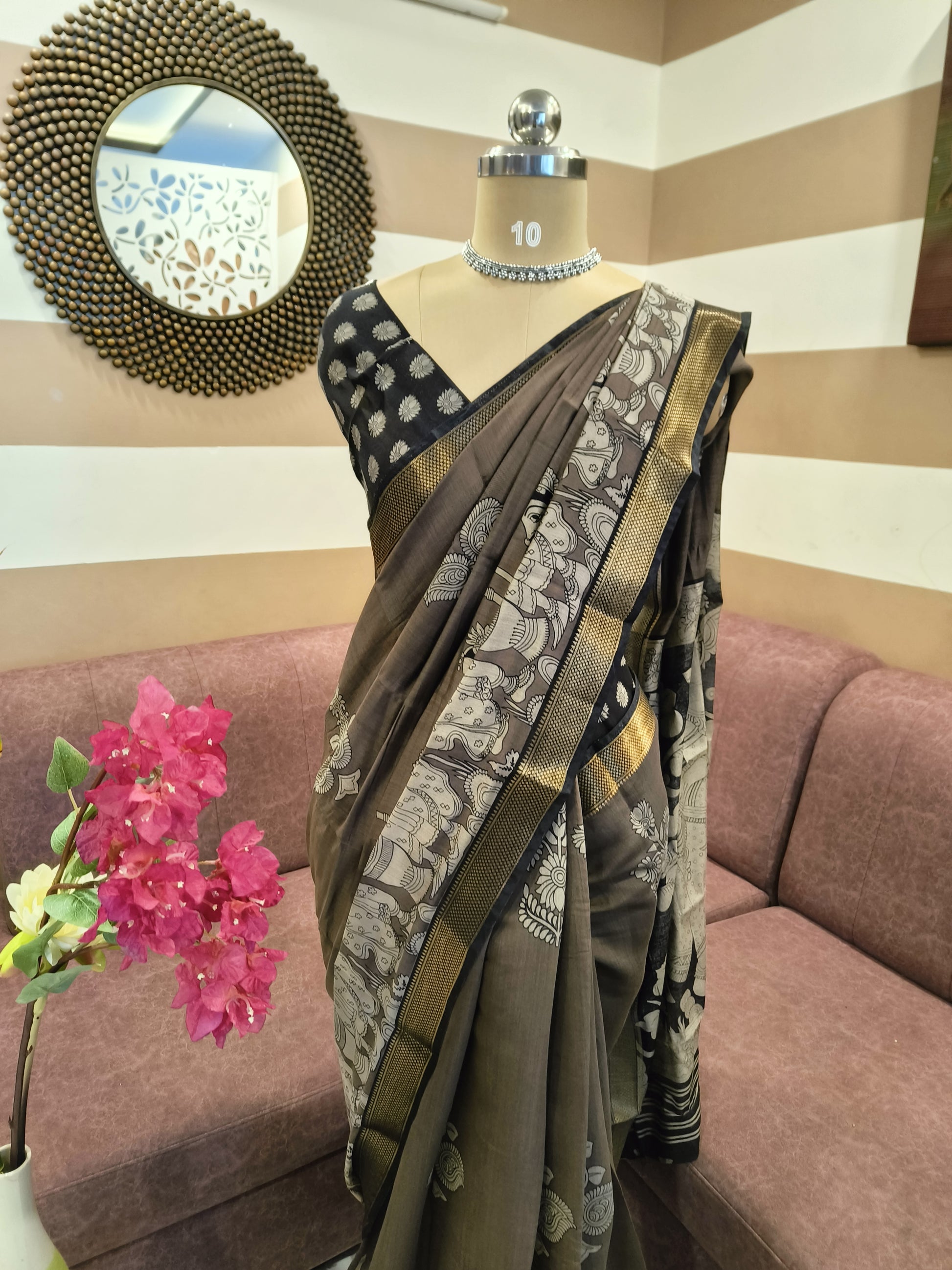 Grey Kalamkari Mashru silk saree