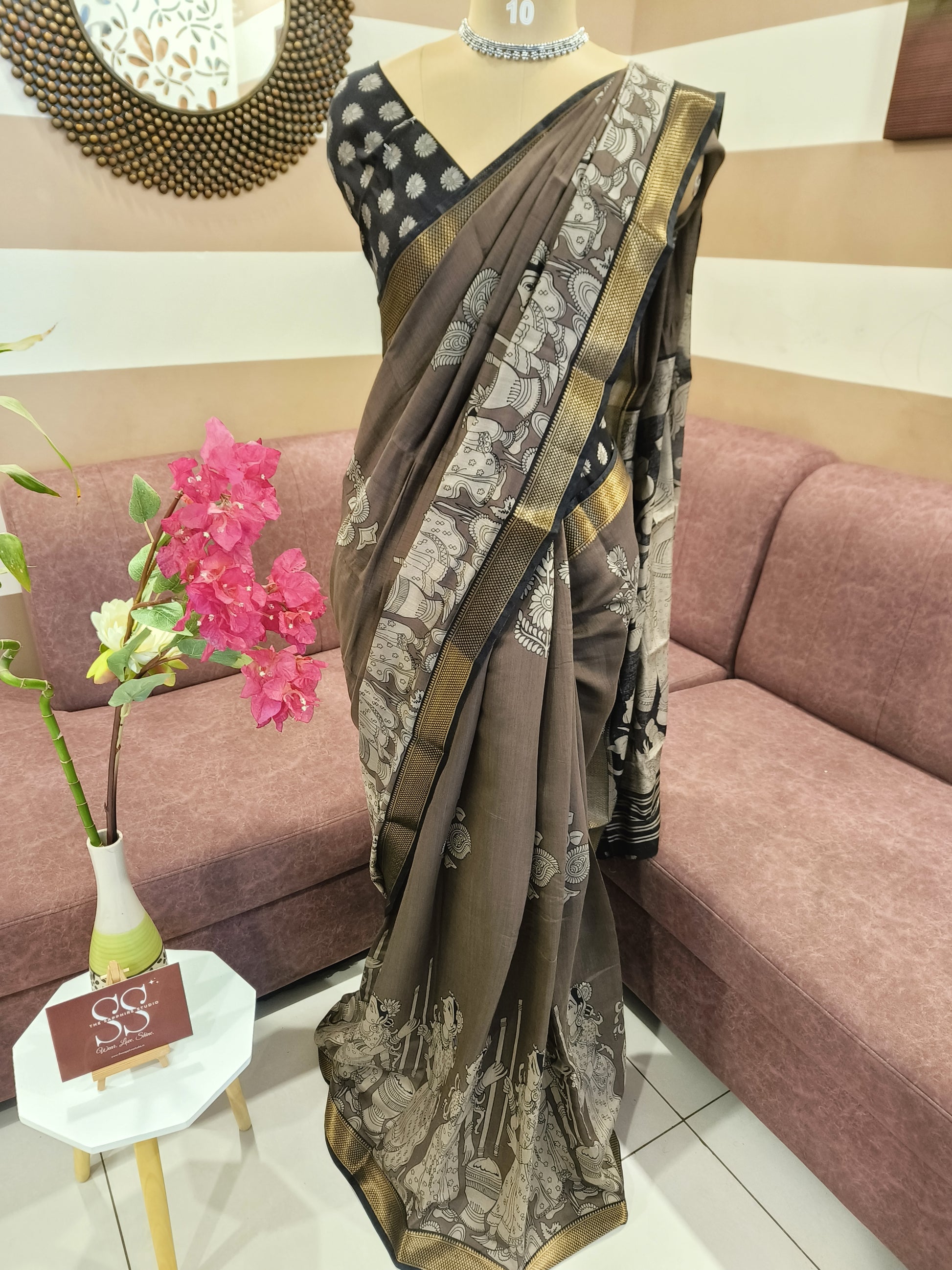 Grey Kalamkari Mashru silk saree
