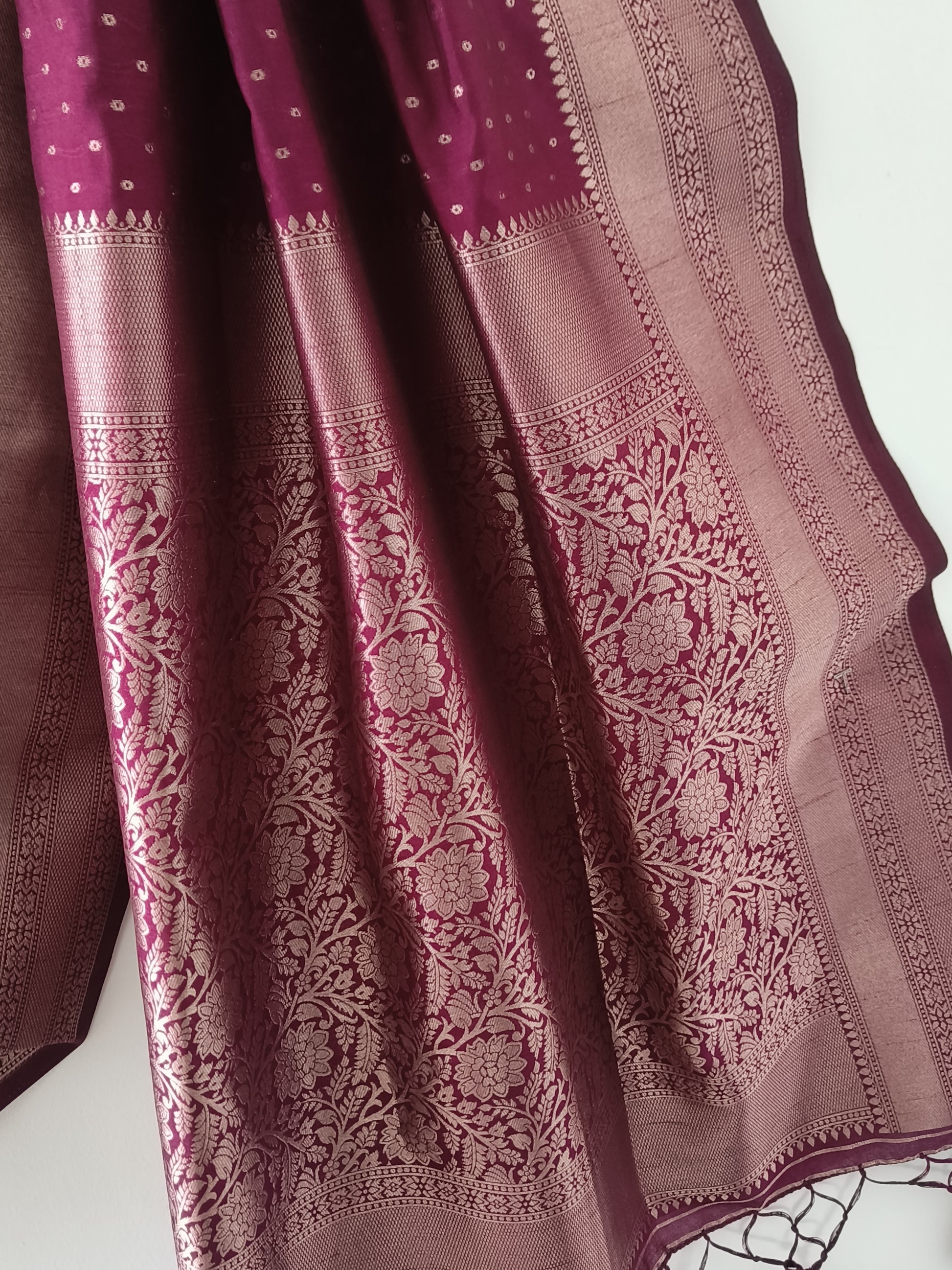 Kanchipuram Fancy Saree – Wine Magenta – Zari Weave
