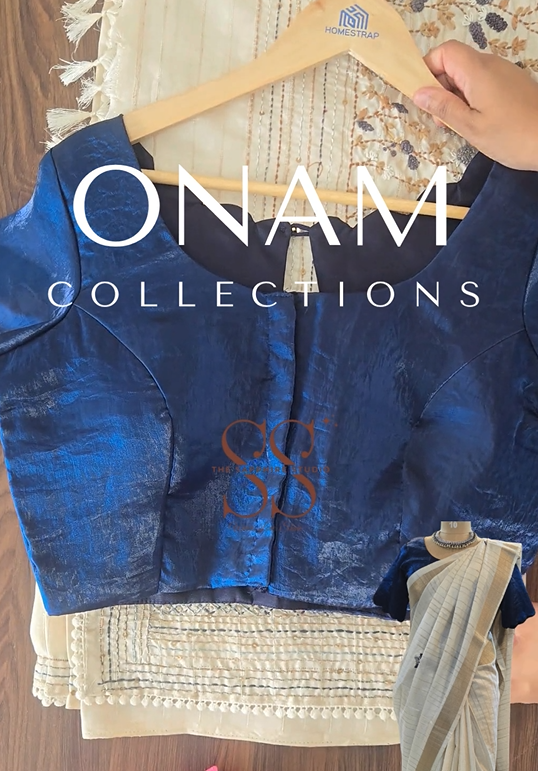 Styled Look: Tussar Saree with Hand Embroidery & Gold Border + Navy Blue Ready-Made Blouse
