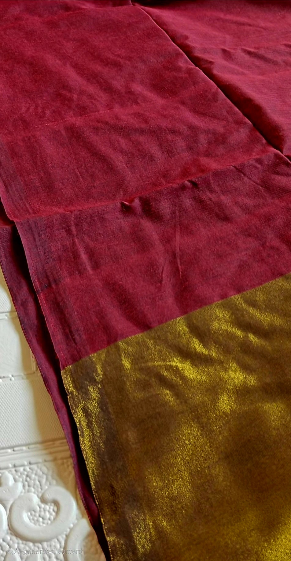 Deep maroon Khadi cotton saree