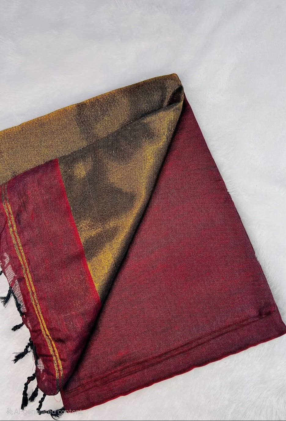 Deep maroon Khadi cotton saree
