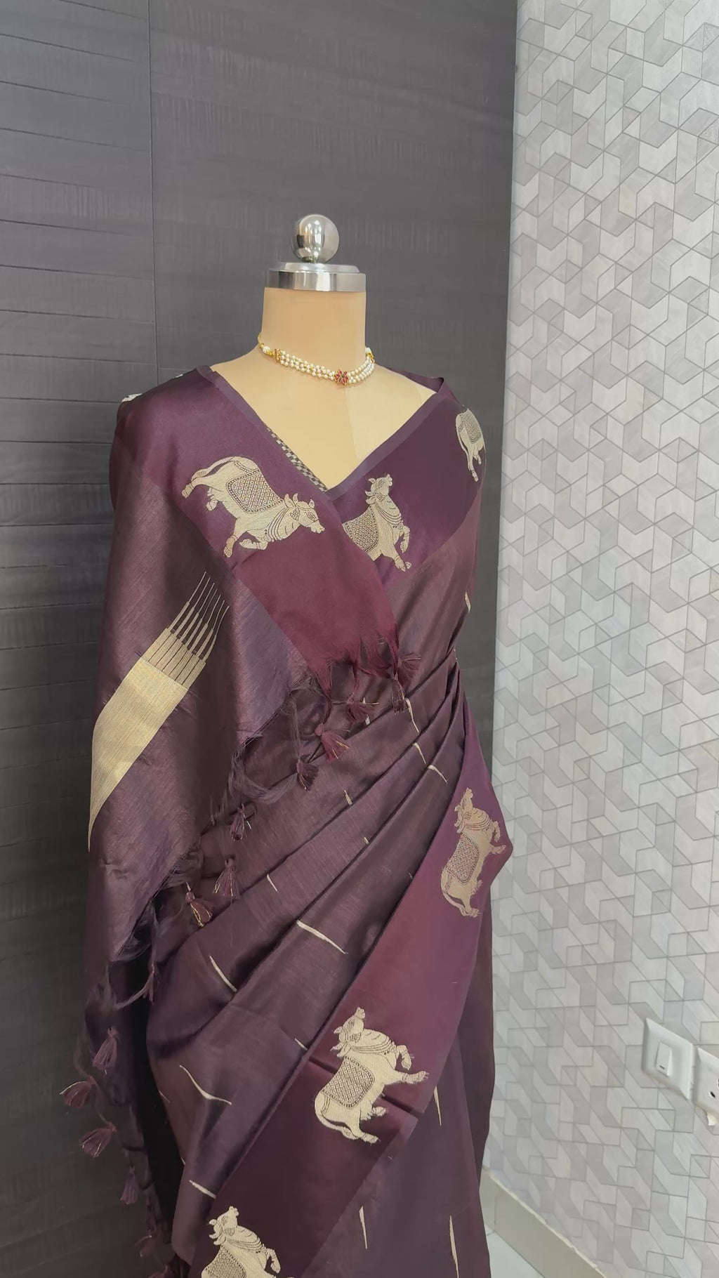 Tussar Pichwai Saree with Cow Motifs and Satin Border