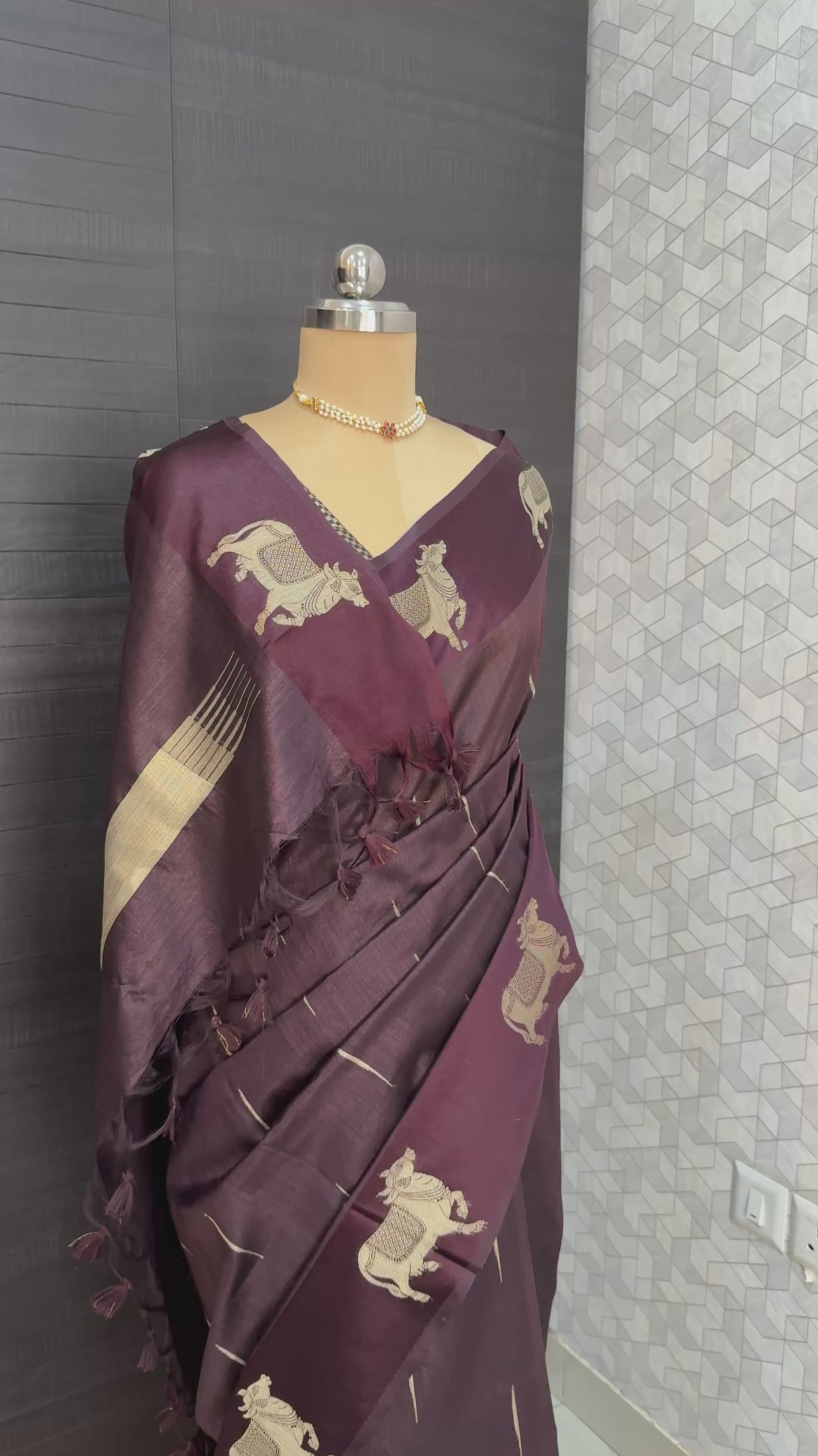 Tussar Pichwai Saree with Cow Motifs and Satin Border