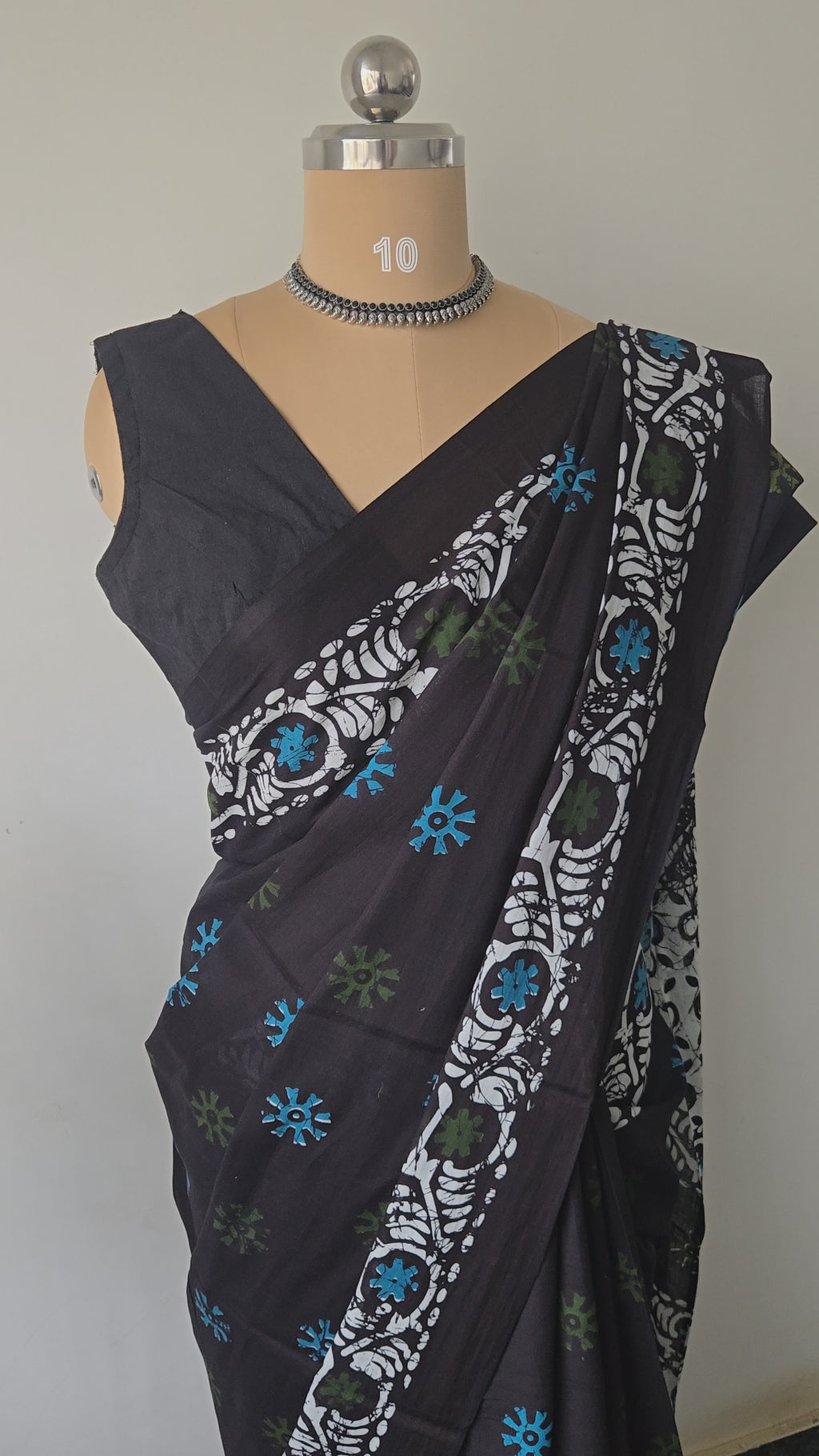 Navy Blue Mul Cotton Saree with Readymade Blouse