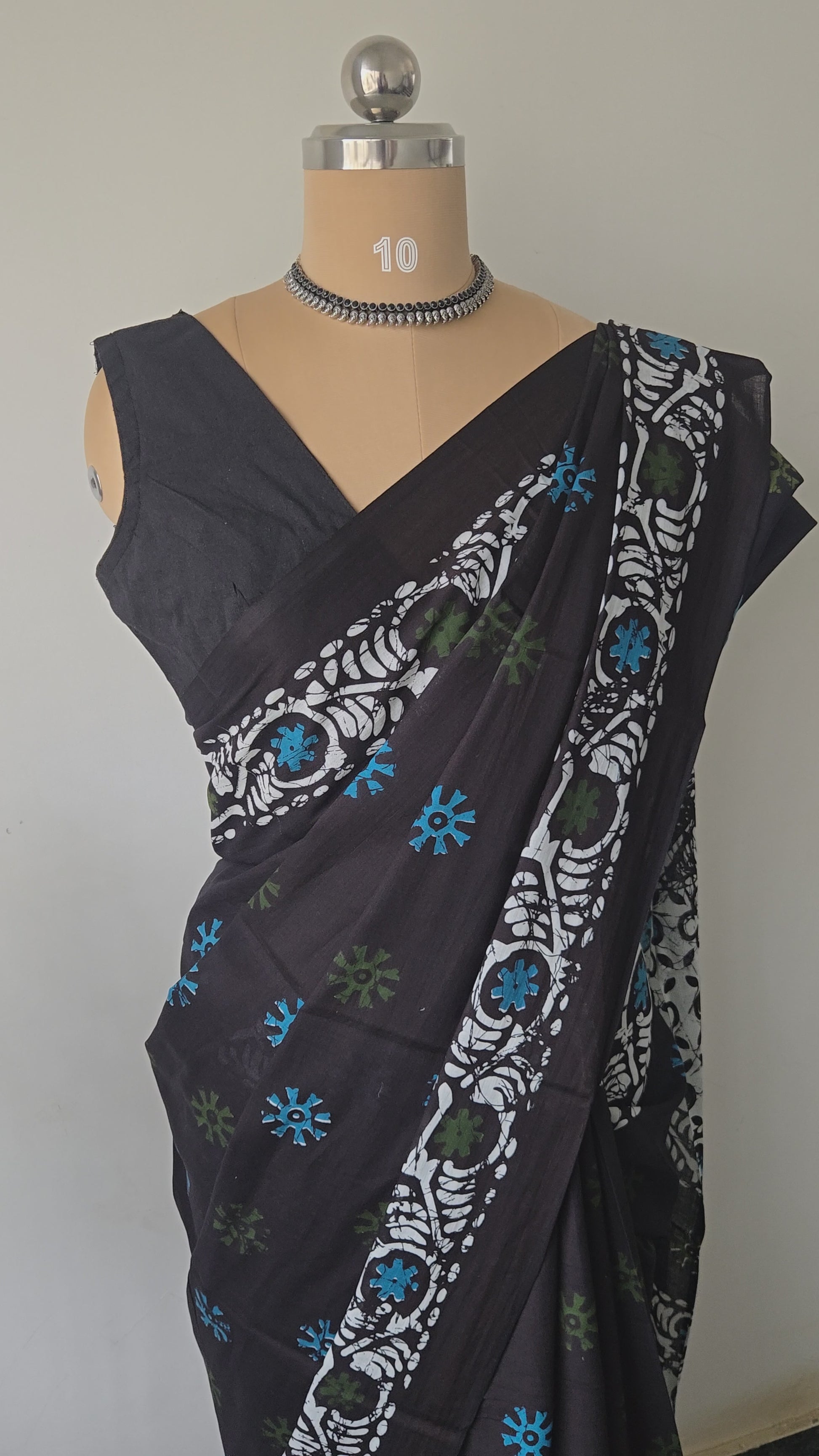 Navy Blue Mul Cotton Saree with Readymade Blouse