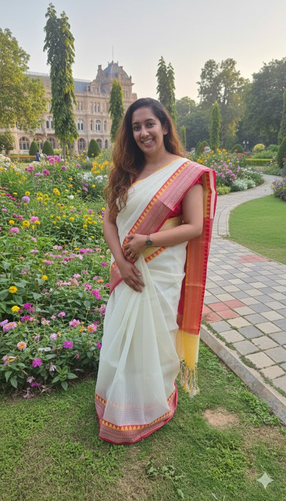 Kota check saree with a Ganga Jamuna border
